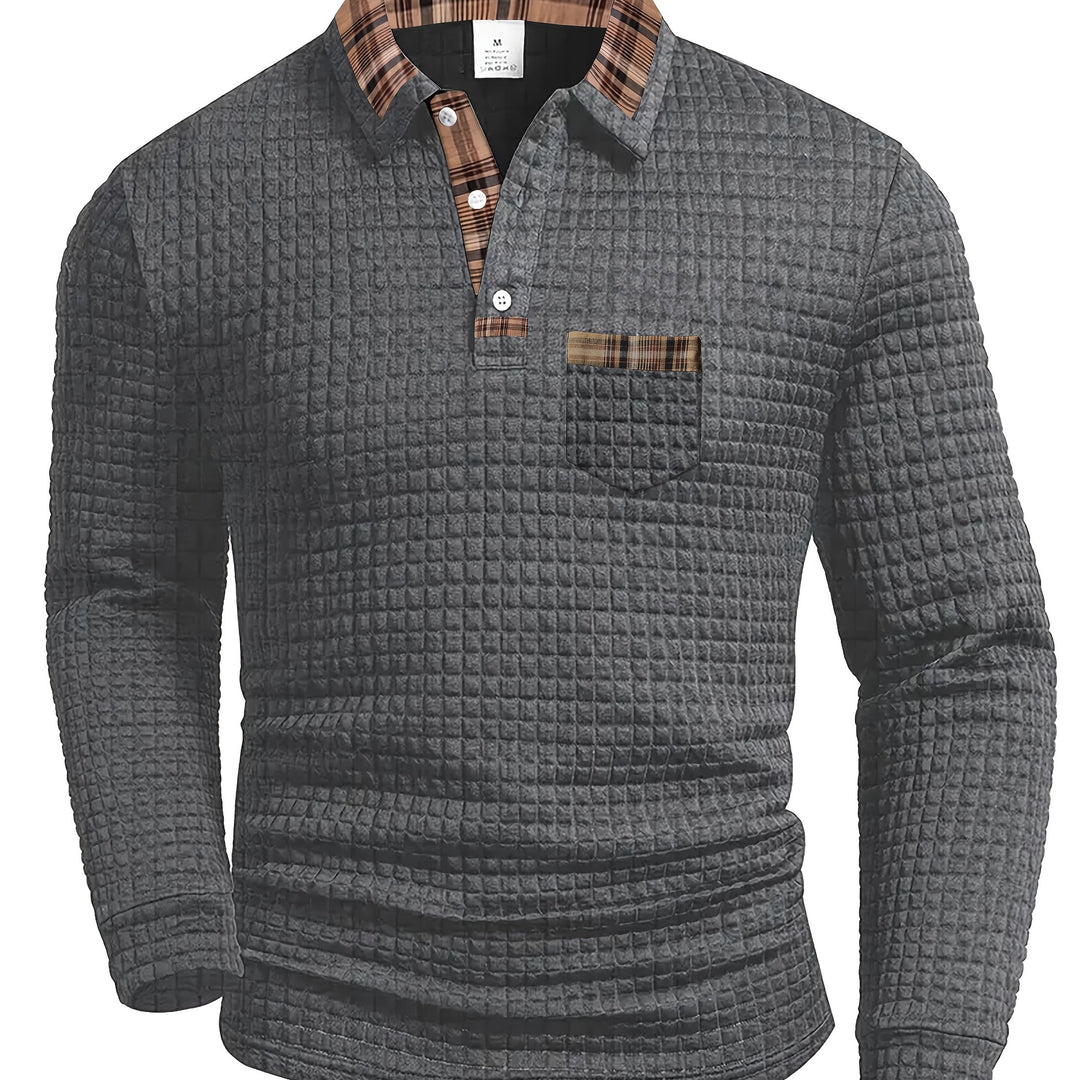 Perry | Men's Waffle Knit Plaid Collar Polo