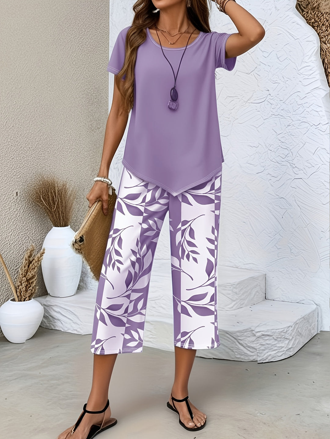 Camille | Women's Two-Piece Botanical Print Top & Trouser Set
