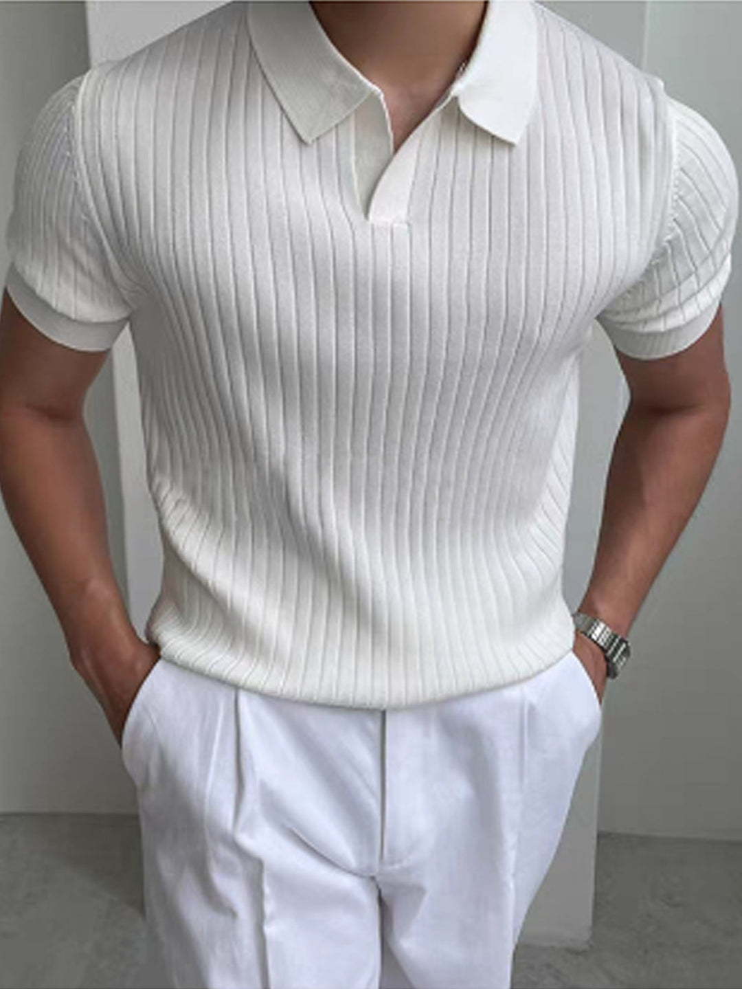 Lorenzo | Men's Ribbed Knit Open-Collar Polo