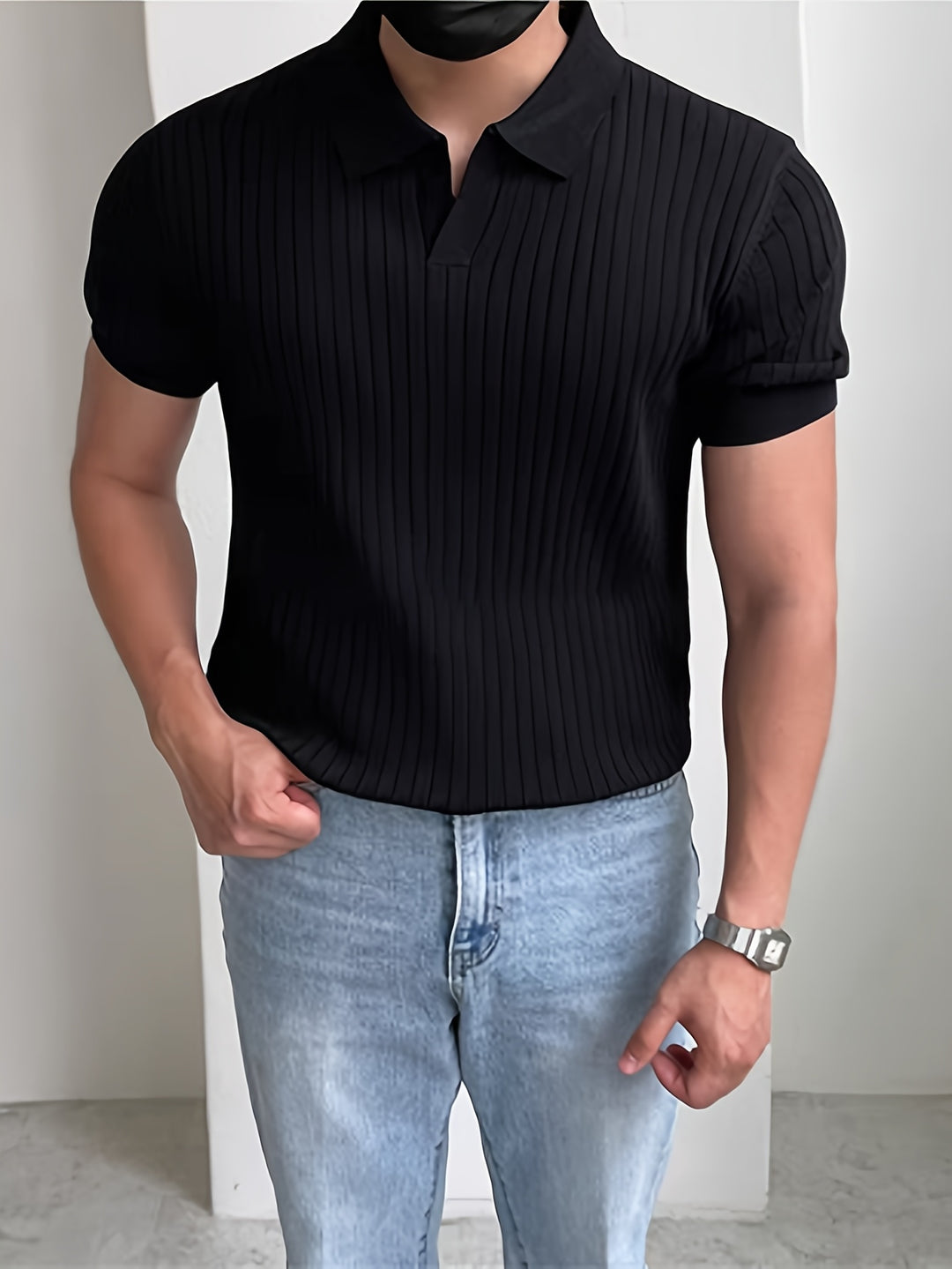 Lorenzo | Men's Ribbed Knit Open-Collar Polo