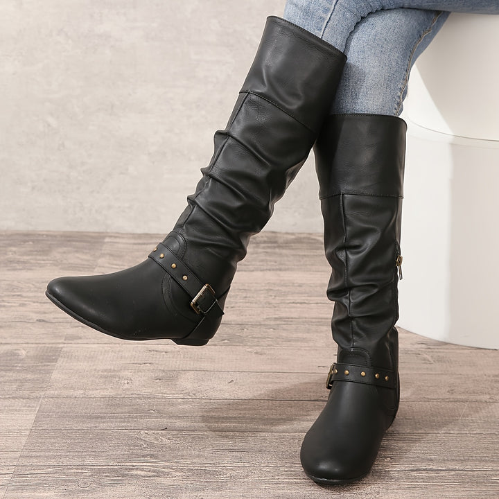 Katrina | Slouchy Buckle Knee-High Boots