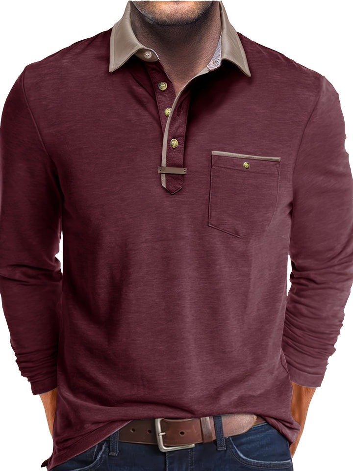 Joel | Men's Contrast Collar Long Sleeve Polo