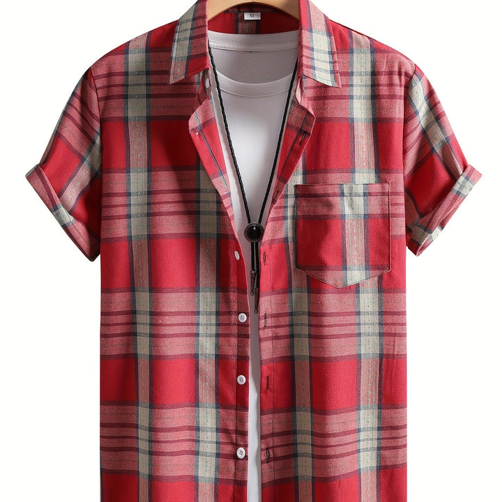 Rhys | Men's Plaid Turn-Collar Short Sleeve Polo