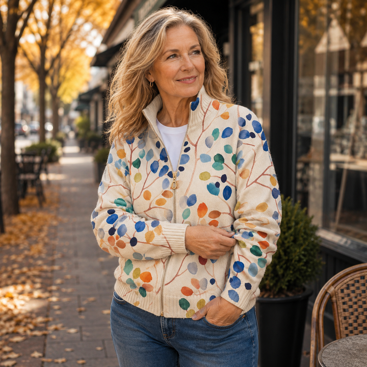 Pamela | Botanical Print Zip Cardigan