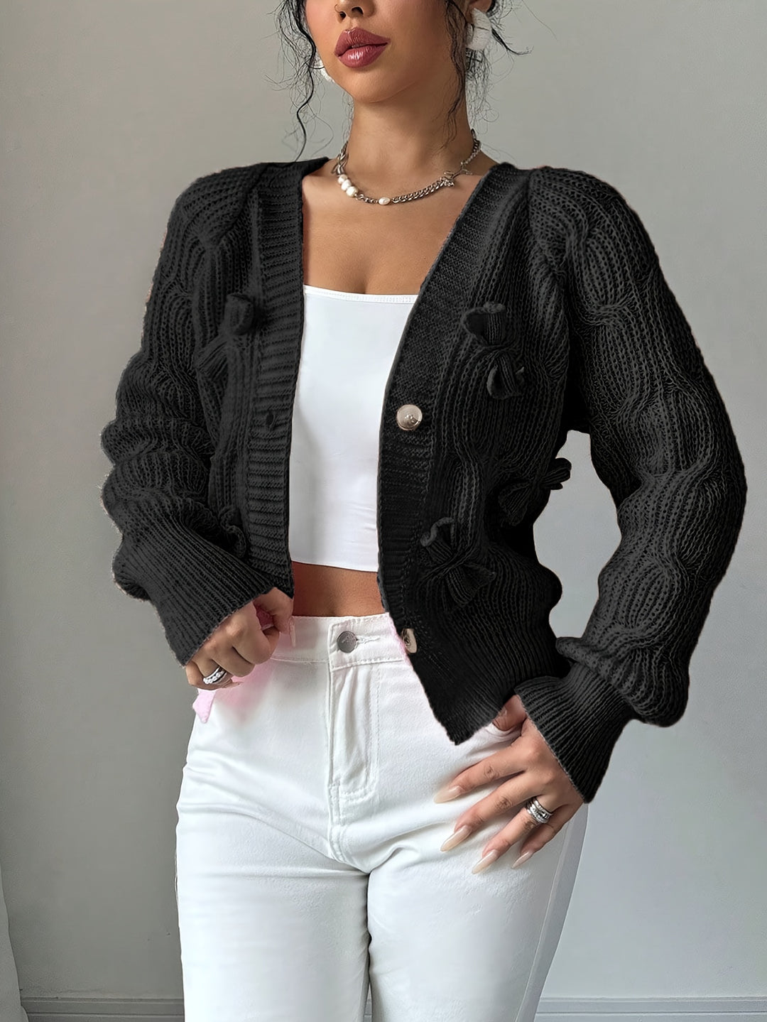 Evangeline | Bow-Detail Knit Cardigan