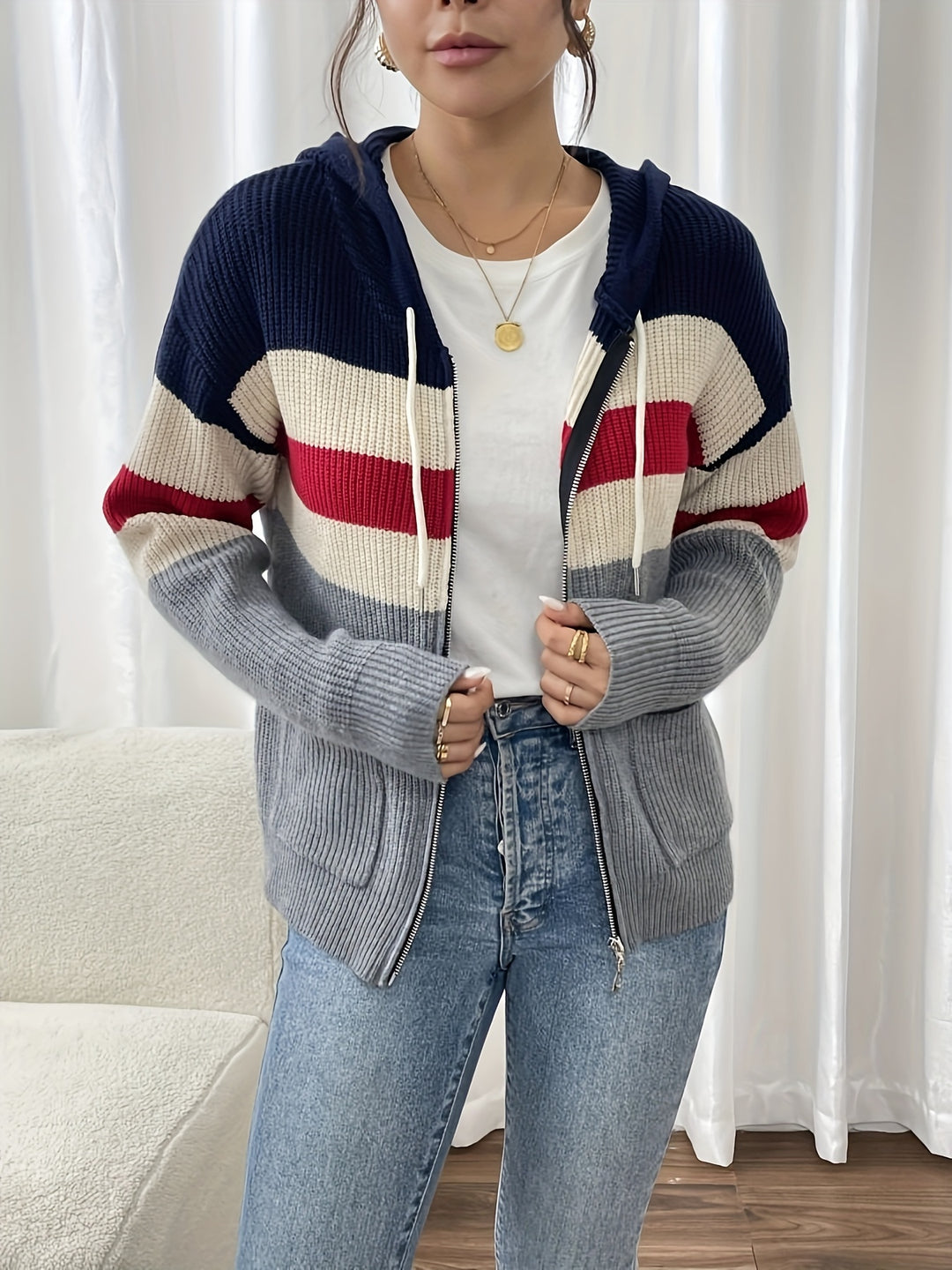 Annette | Hooded Color-Block Cardigan