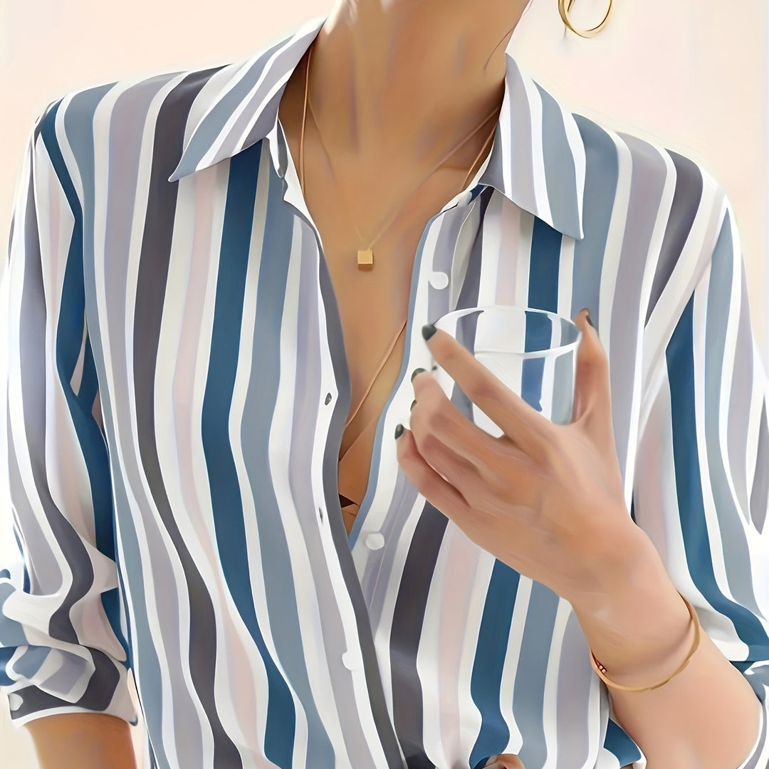Celeste | Women's Multicolour Stripe Long Sleeve Button Shirt