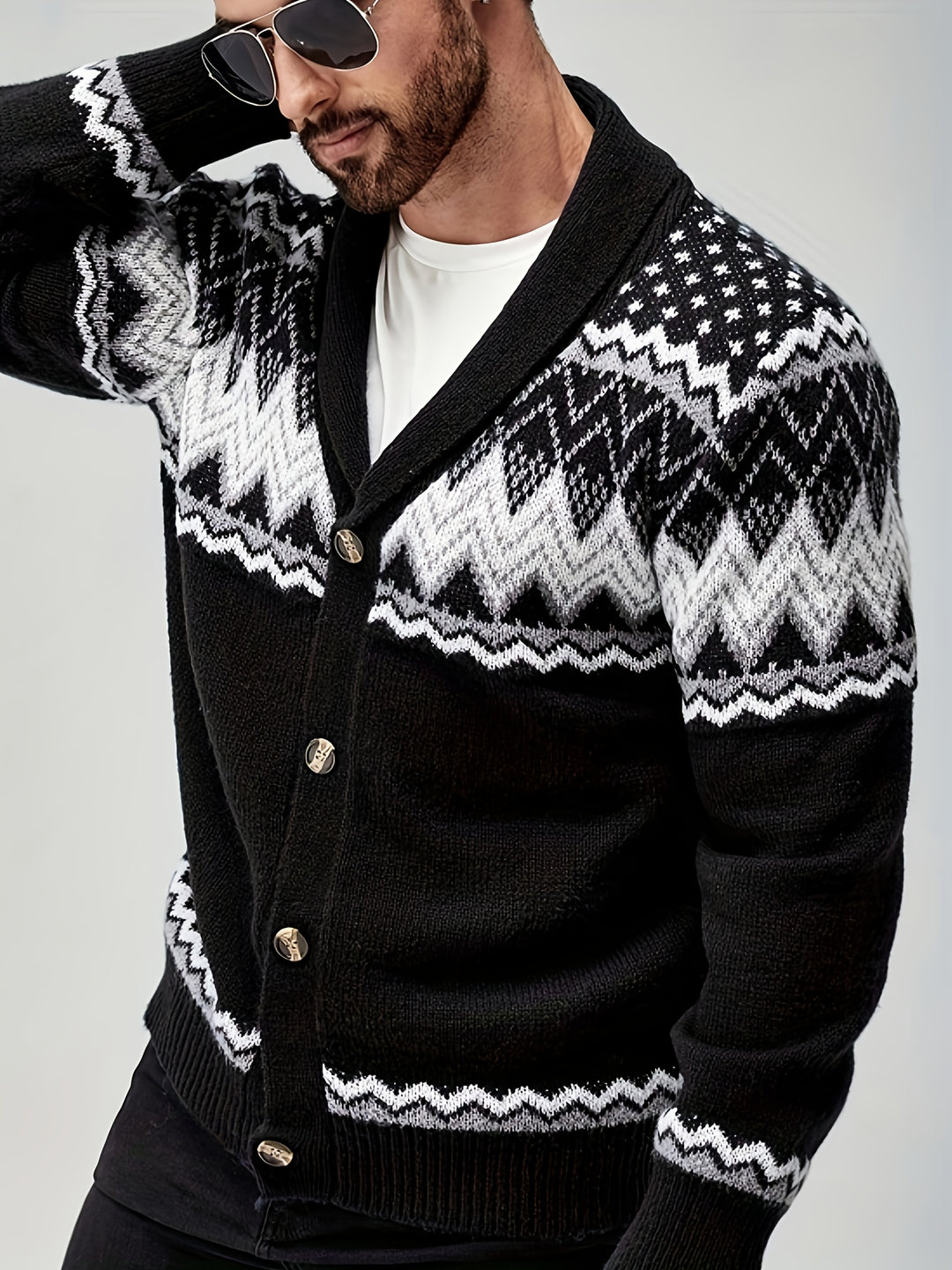 Silas | Nordic-Pattern Shawl Cardigan