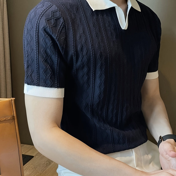 Curtis | Textured Contrast-Collar Polo Shirt