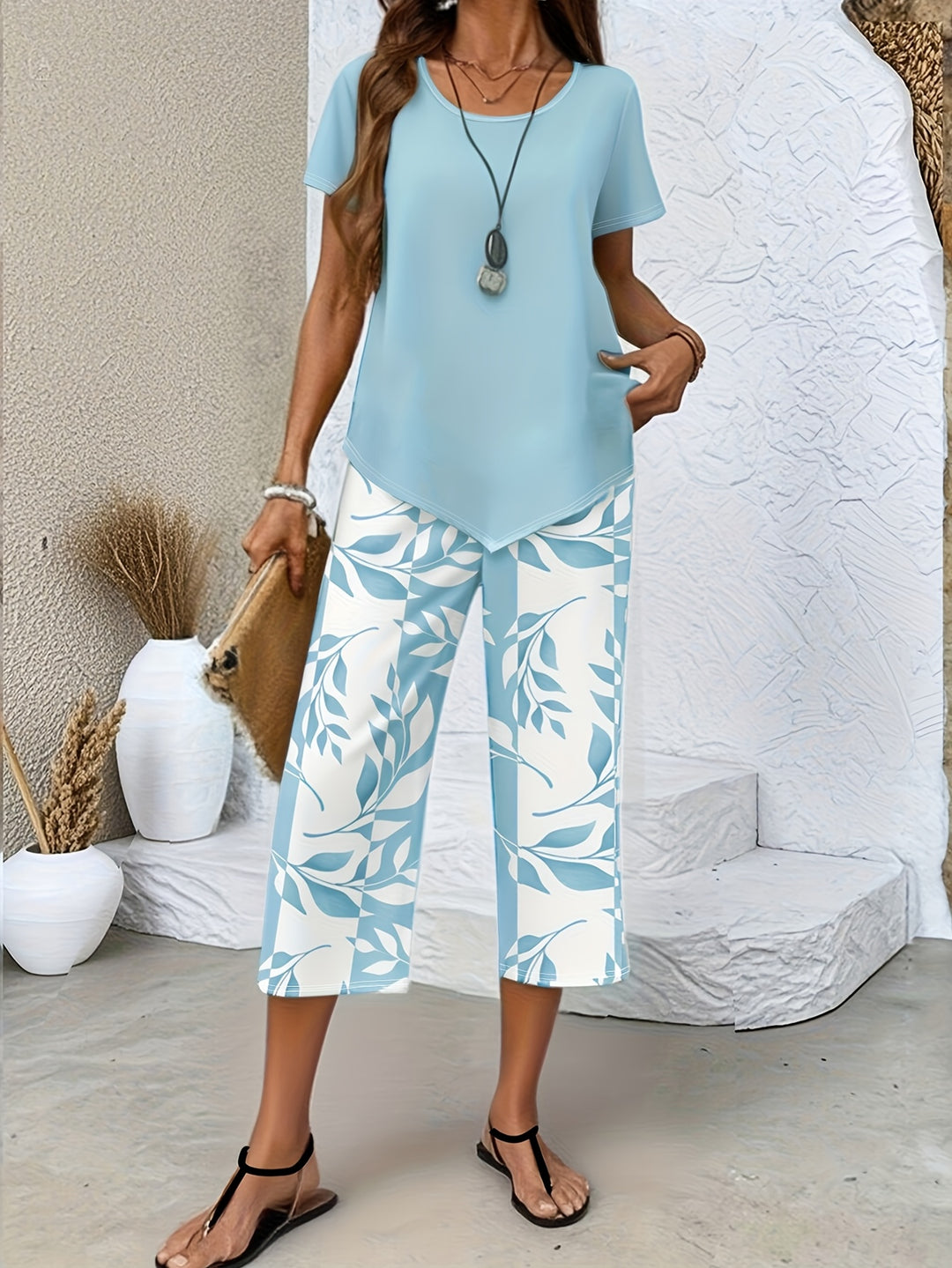 Camille | Women's Two-Piece Botanical Print Top & Trouser Set