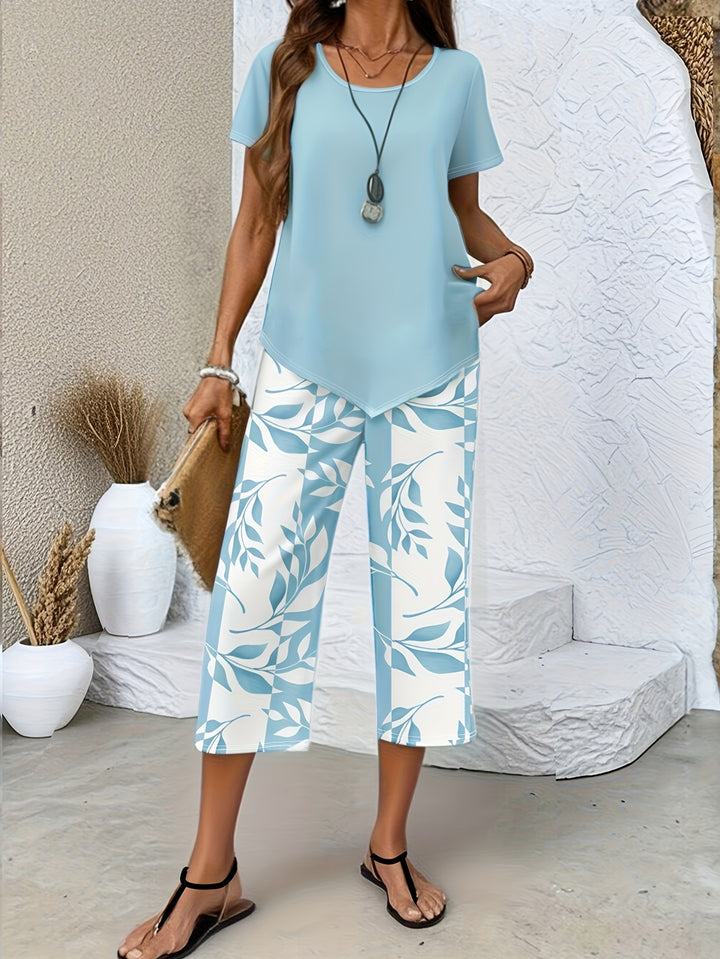 Camille | Women's Two-Piece Botanical Print Top & Trouser Set