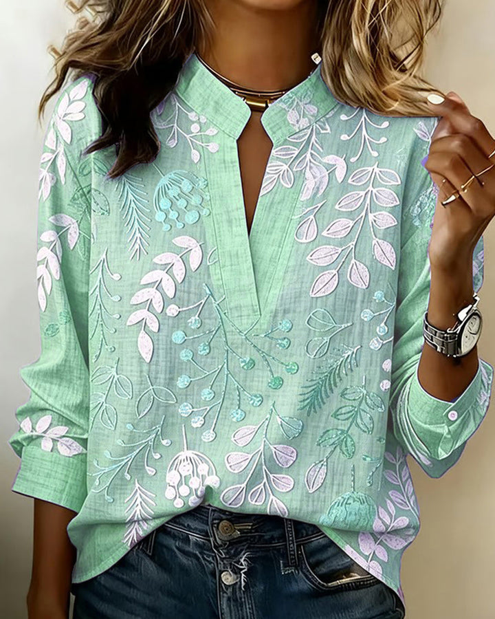 Elaine | Botanical Notch-Neck Blouse