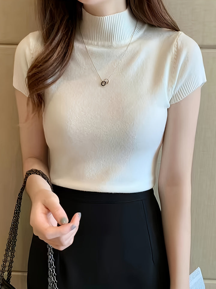 Marguerite | Refined Mock-Neck Short Sleeve Top