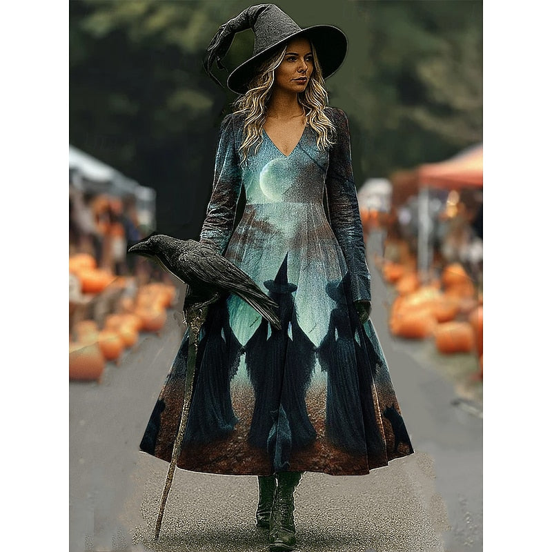 Agatha | Halloween Witch Print Maxi Dress