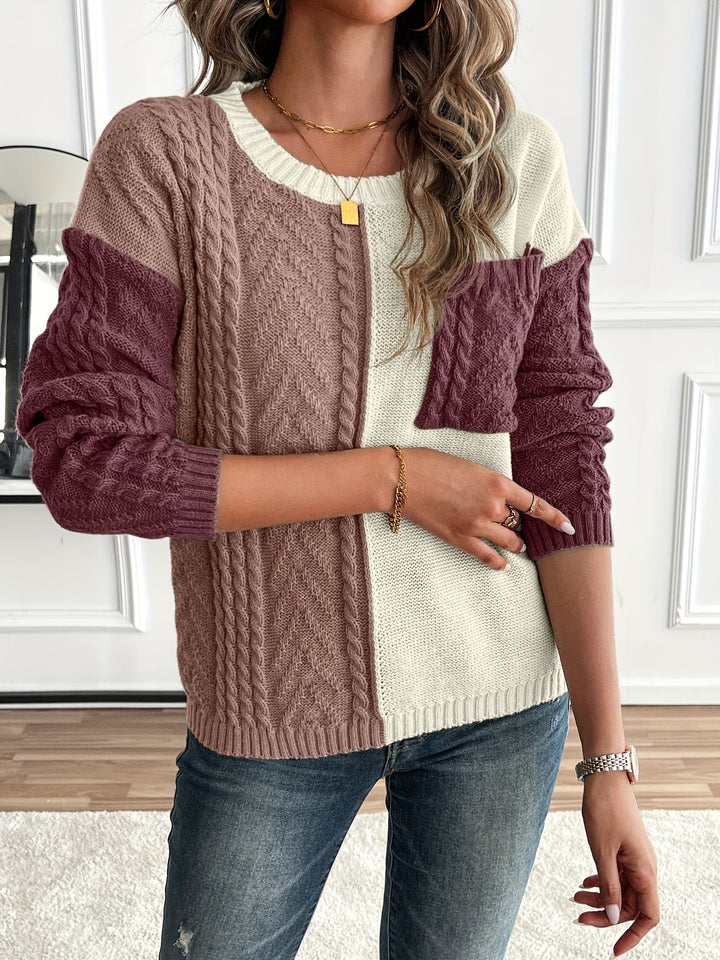 Harriet | Color-Block Cable-Knit Sweater