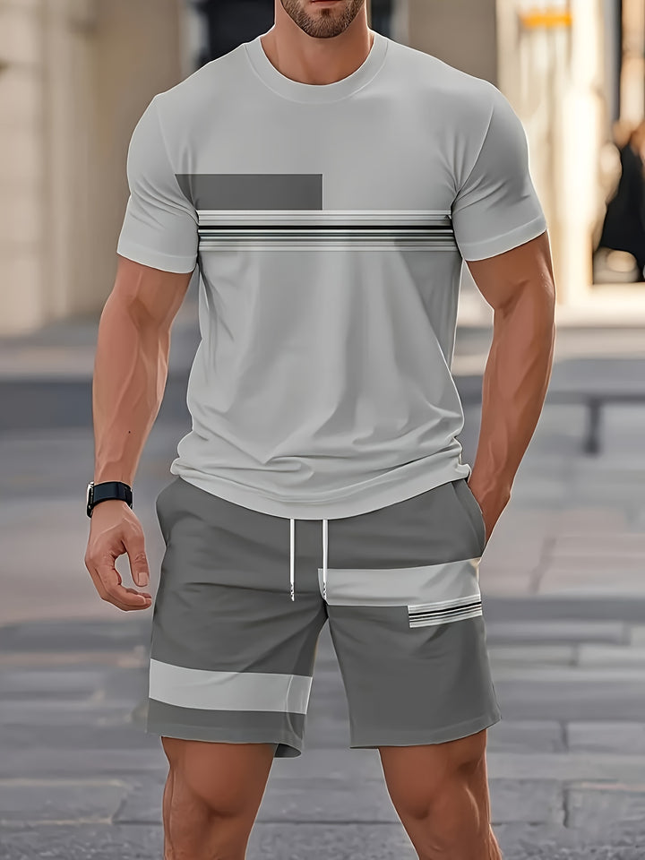 Trent | Men's Colour Block Crew Neck T-Shirt & Shorts Set