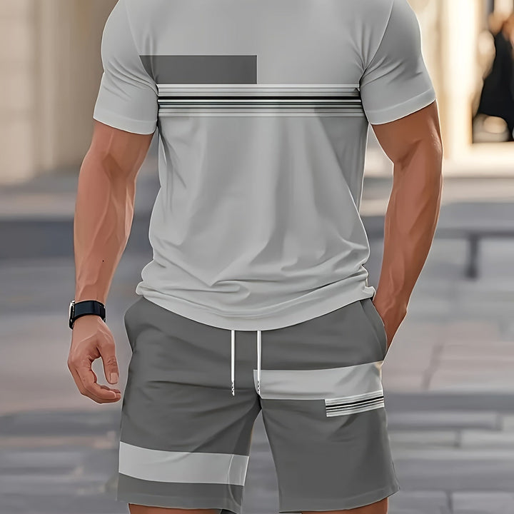 Trent | Men's Colour Block Crew Neck T-Shirt & Shorts Set