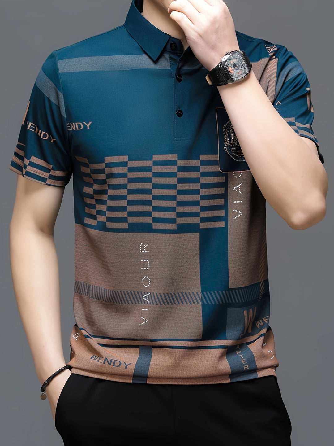 Harmon | Men's Colour-Block Geometric Knit Polo