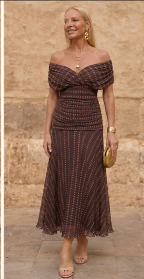 Isabella | Geometric Off-Shoulder Maxi Dress