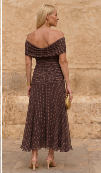 Isabella | Geometric Off-Shoulder Maxi Dress