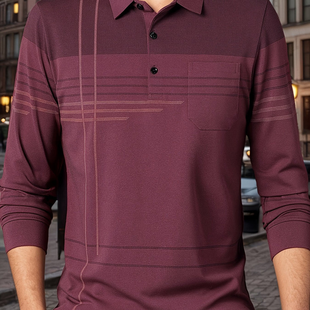 Barnett | Men's Contrast Panel Long Sleeve Polo