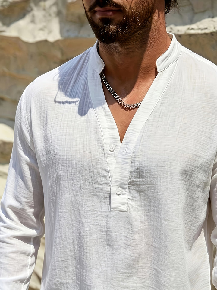 Solan | Men's Relaxed Linen Henley Shirt
