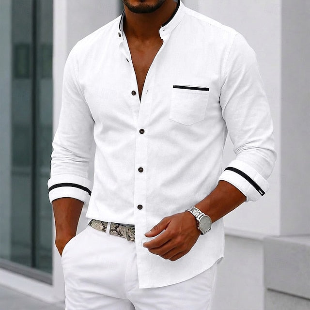 Frank | Men's Oxford Band Collar Long Sleeve Shirt