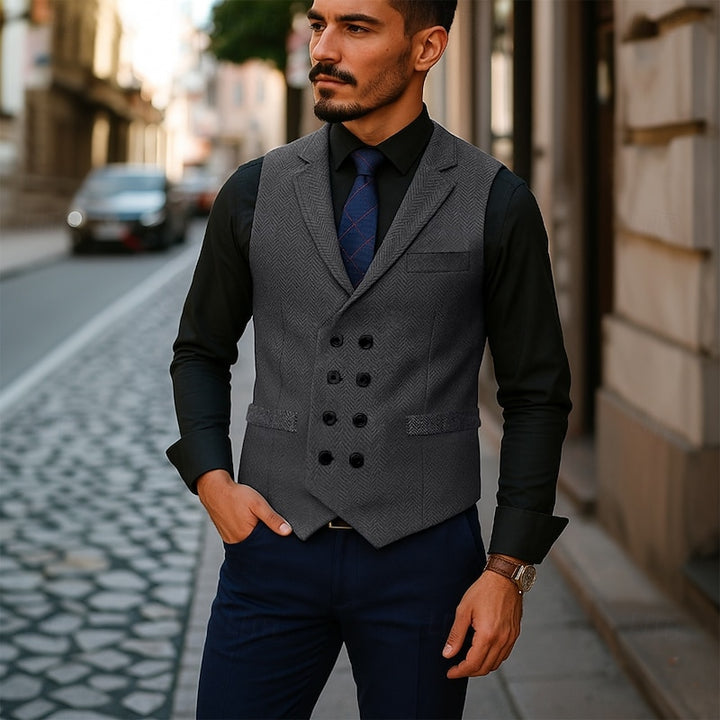 Alistair | Double-Breasted Herringbone Waistcoat