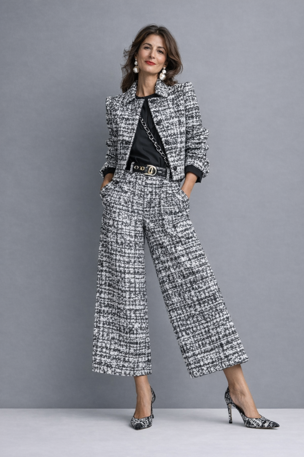 Joanna | Women's Tweed Jacket & Wide-Leg Trouser Set