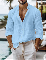 Frederick | Men's Linen Band Collar Long Sleeve Shirt