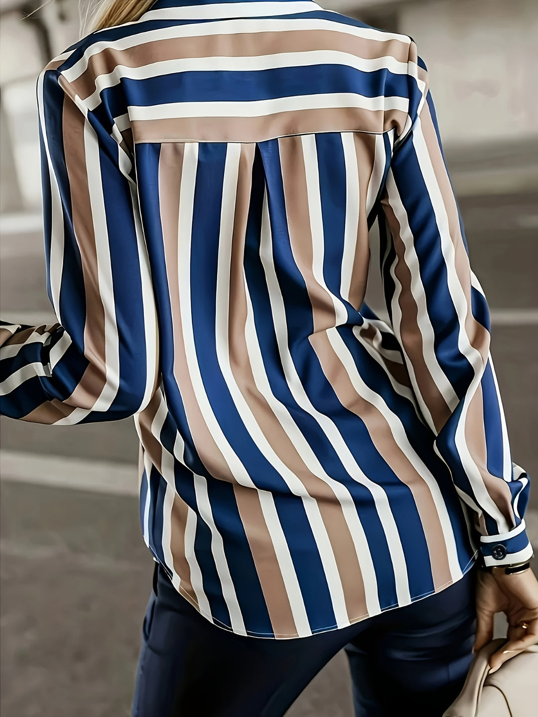 Rowena | Striped Long Sleeve Button-Up Shirt