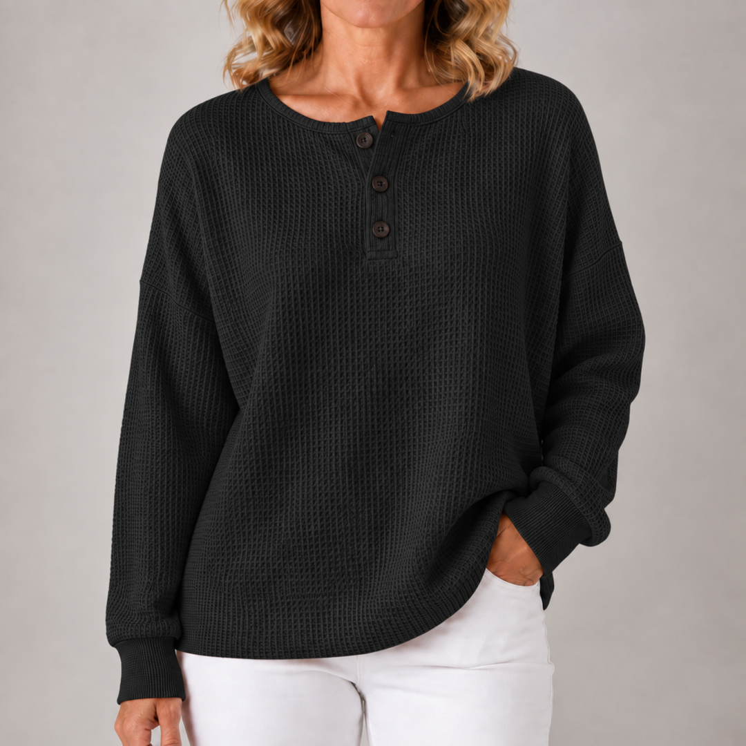 Maisie | Relaxed Waffle-Texture Henley Pullover
