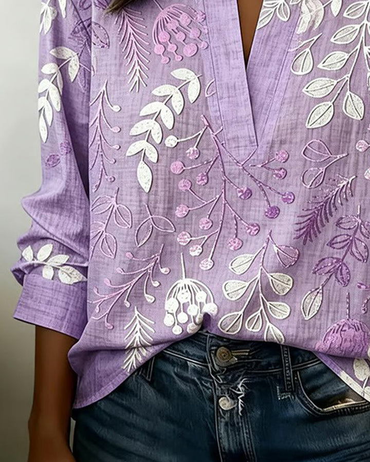 Elaine | Botanical Notch-Neck Blouse