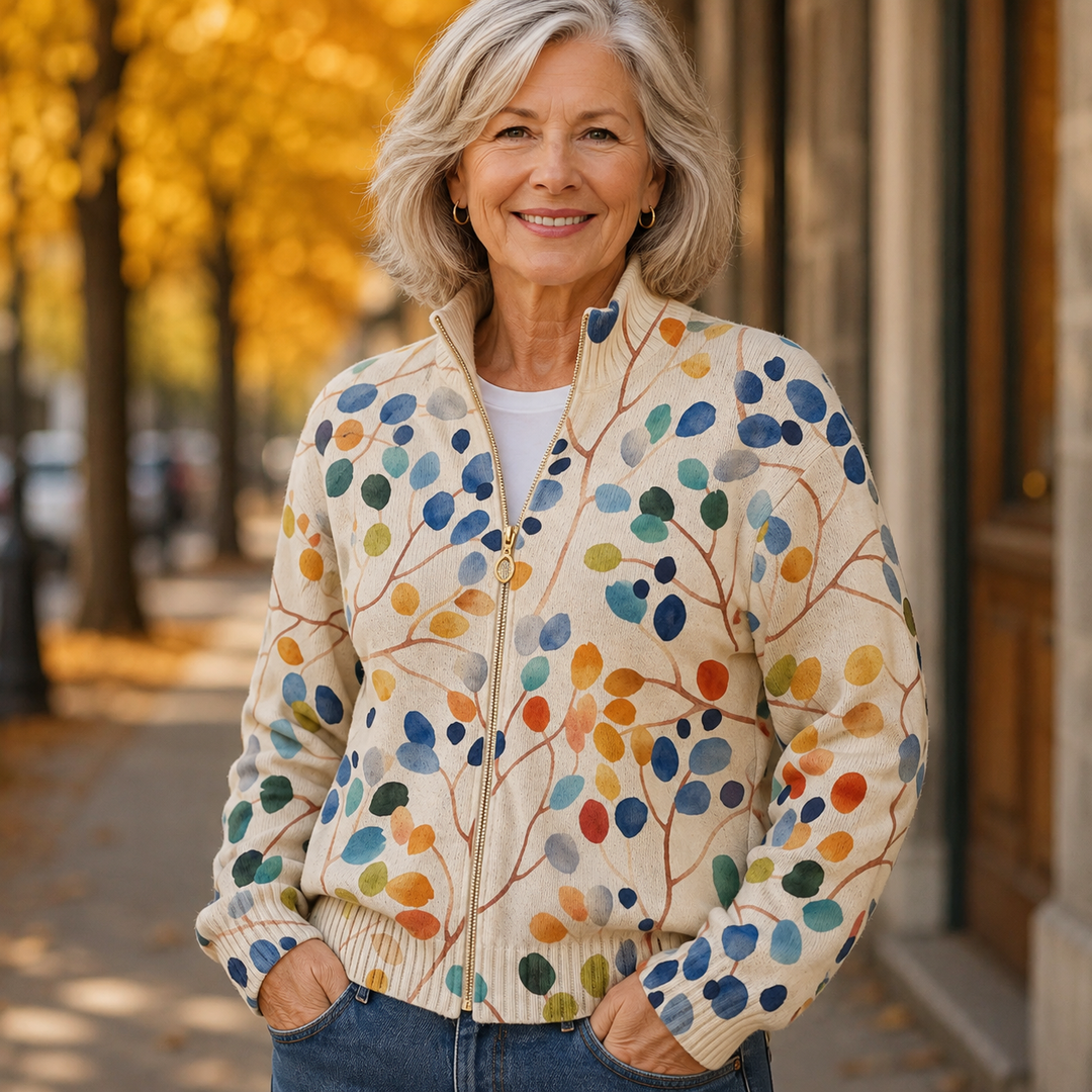 Pamela | Botanical Print Zip Cardigan