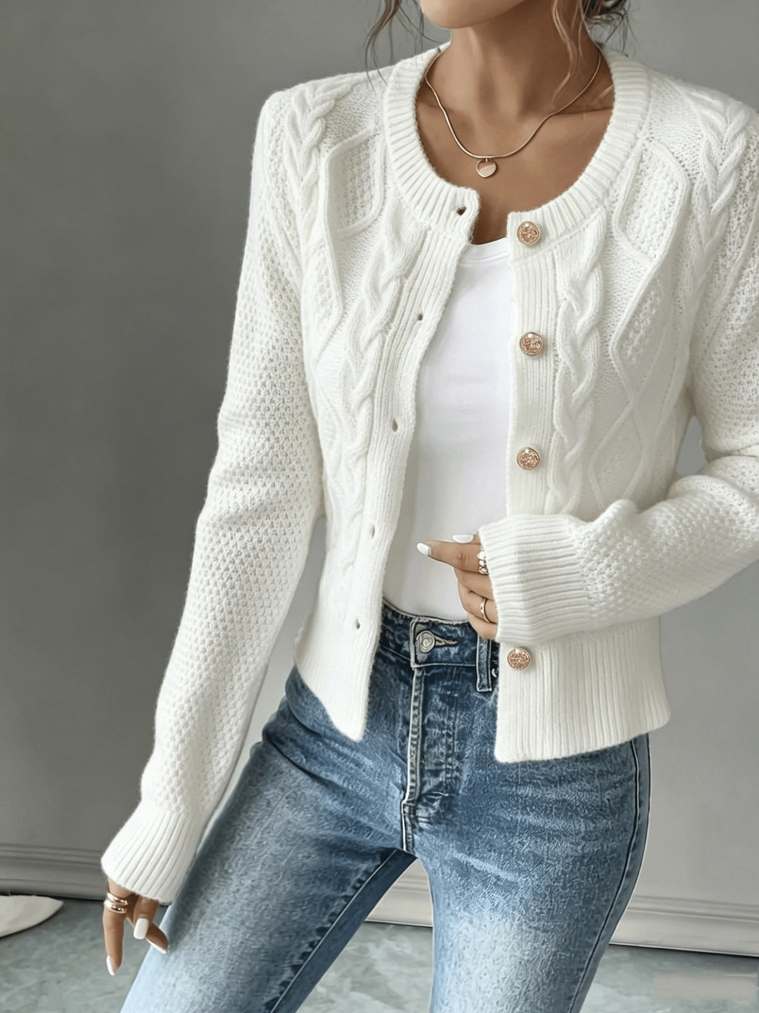 Eleanor | Cable-Knit Button-Front Cardigan
