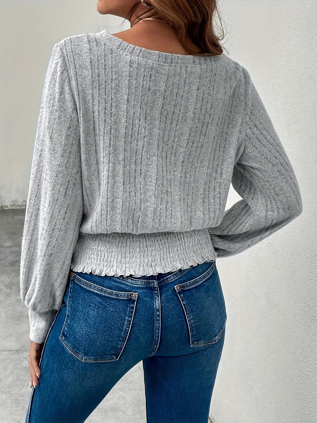 Mara | Smocked-Hem Long Sleeve Top