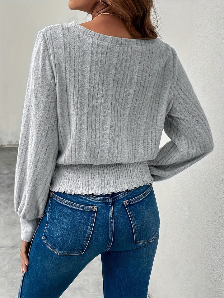 Mara | Smocked-Hem Long Sleeve Top