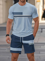 Trent | Men's Colour Block Crew Neck T-Shirt & Shorts Set
