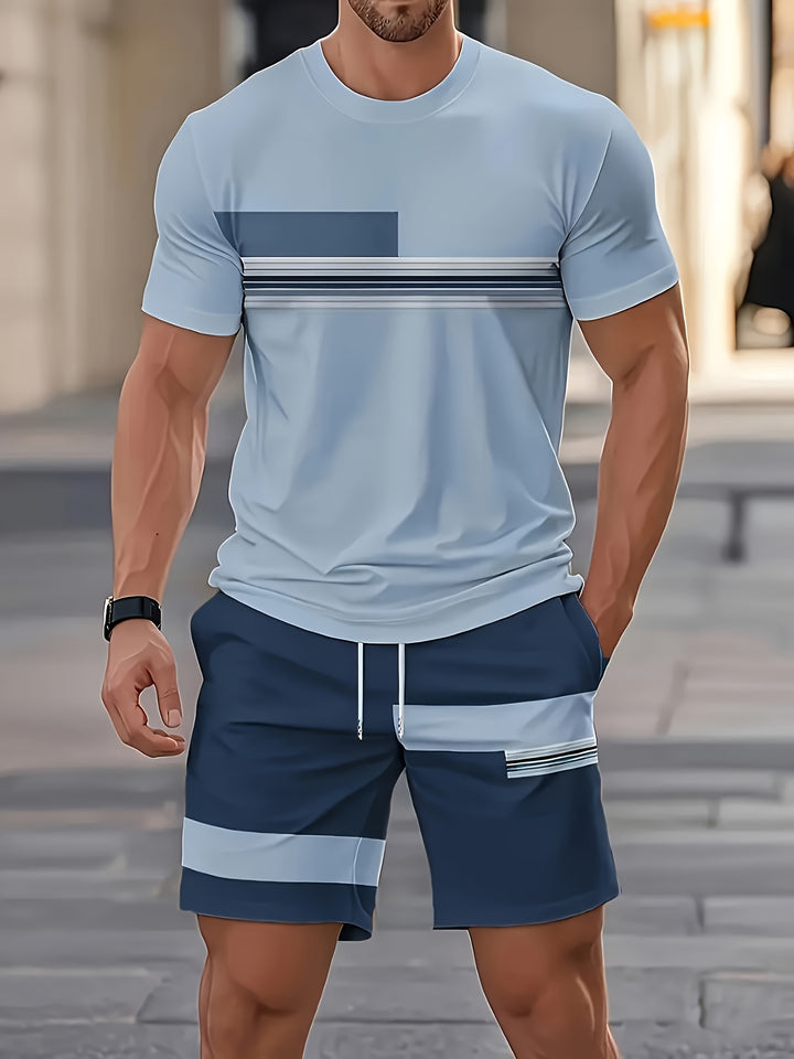 Trent | Men's Colour Block Crew Neck T-Shirt & Shorts Set