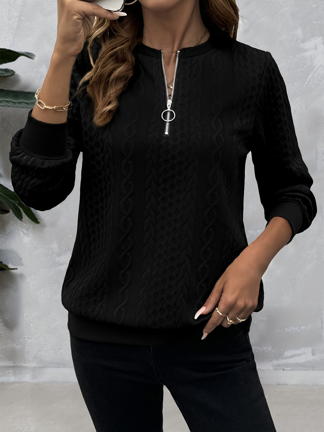 Corinne | Textured Half-Zip Sweatshirt