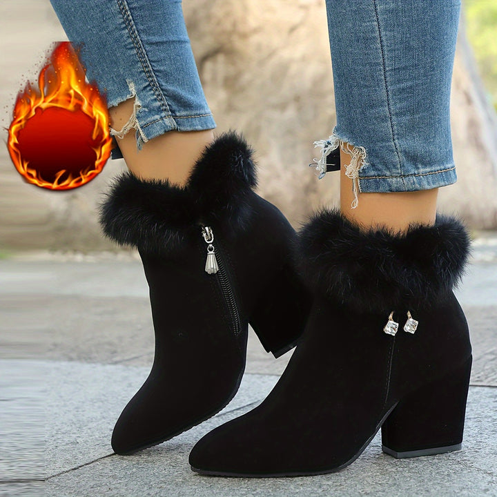 Katrina | Plush-Trimmed Heeled Ankle Boots