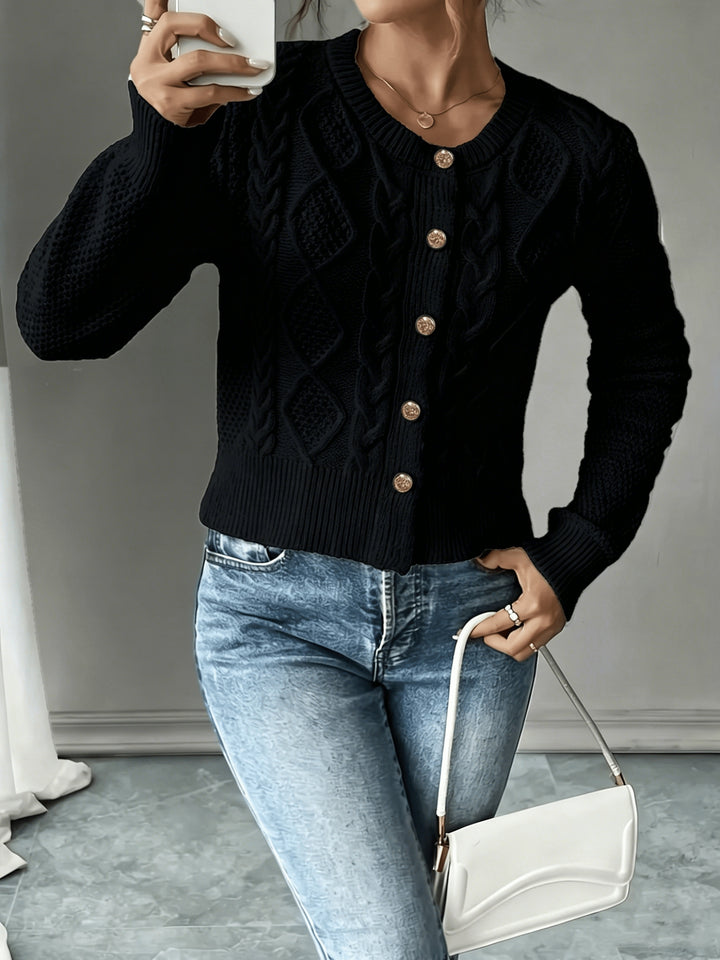 Eleanor | Cable-Knit Button-Front Cardigan