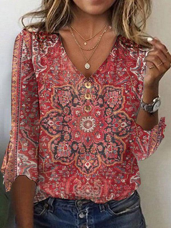 Loretta | Bohemian Print V-Neck Top