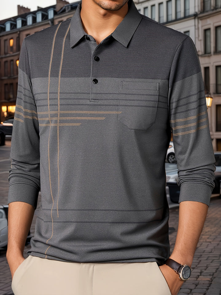 Barnett | Men's Contrast Panel Long Sleeve Polo