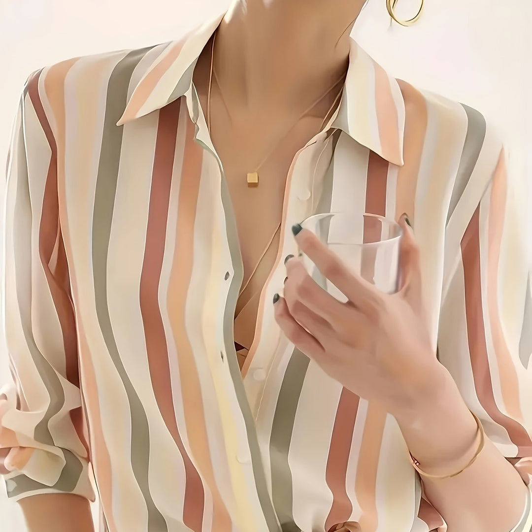 Celeste | Women's Multicolour Stripe Long Sleeve Button Shirt