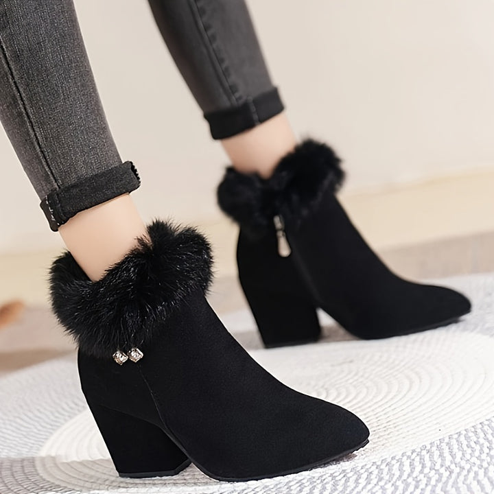 Katrina | Plush-Trimmed Heeled Ankle Boots