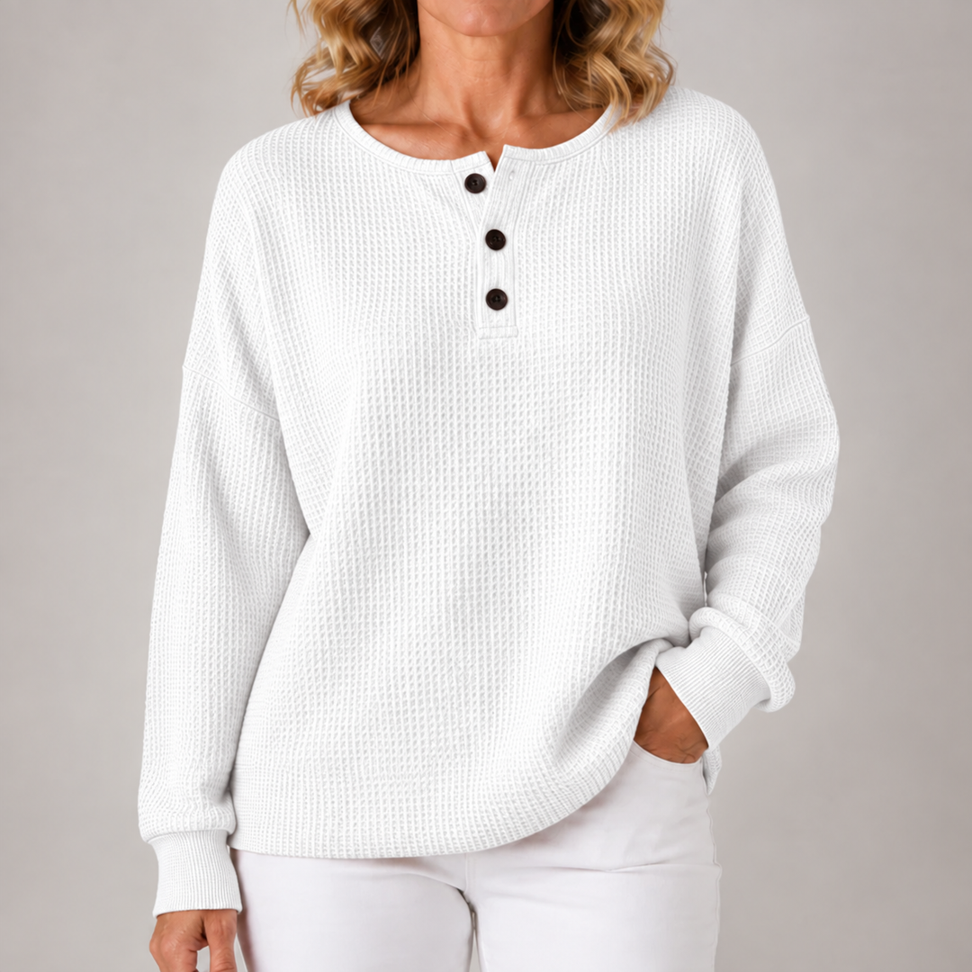 Maisie | Relaxed Waffle-Texture Henley Pullover