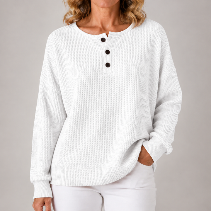 Maisie | Relaxed Waffle-Texture Henley Pullover