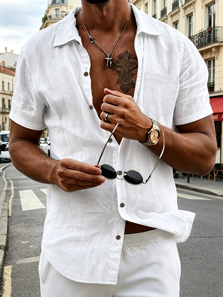 Callum | Men's Linen Short Sleeve Henley Shirt
