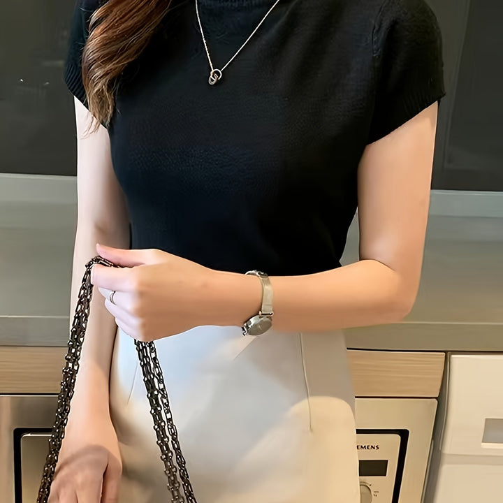 Marguerite | Refined Mock-Neck Short Sleeve Top